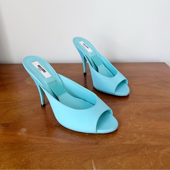 MOSCHINO x Barbie • turquoise stiletto mules heels sandals peep toe - Picture 11 of 11
